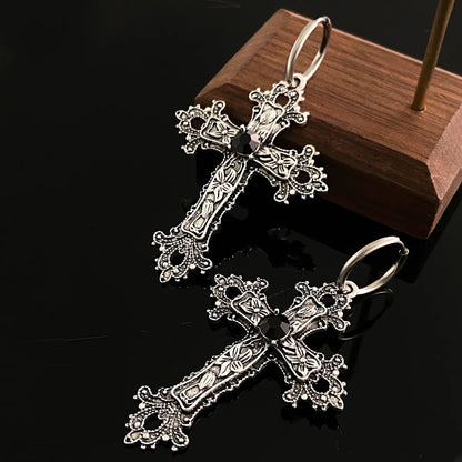 1 Pair Retro Cross Plating Inlay Alloy Rhinestones Drop Earrings