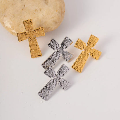 1 Pair Retro Cross Plating Stainless Steel 18k Gold Plated Ear Studs