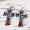 1 Pair Retro Cross Printing Wood Drop Earrings