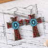 1 Pair Retro Cross Printing Wood Drop Earrings