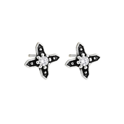 1 Pair Retro Cross Sterling Silver Ear Studs