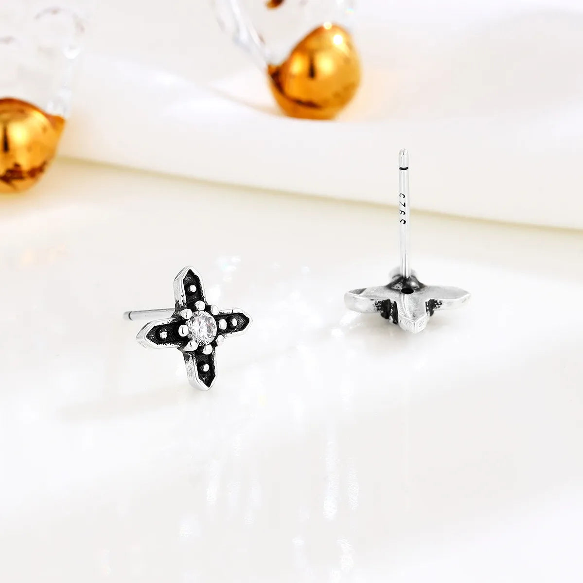 1 Pair Retro Cross Sterling Silver Ear Studs