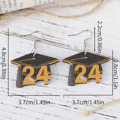 1 Pair Retro Doctoral Cap Wood Drop Earrings