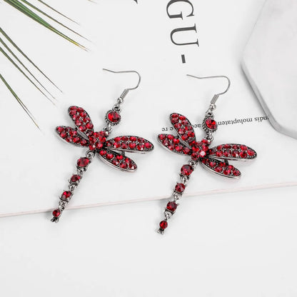 1 Pair Retro Dragonfly Alloy Inlay Rhinestones Women's Drop Earrings