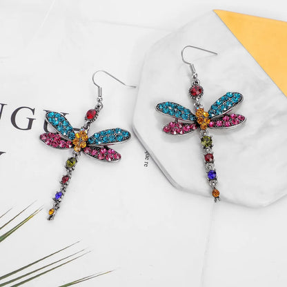 1 Pair Retro Dragonfly Alloy Inlay Rhinestones Women's Drop Earrings