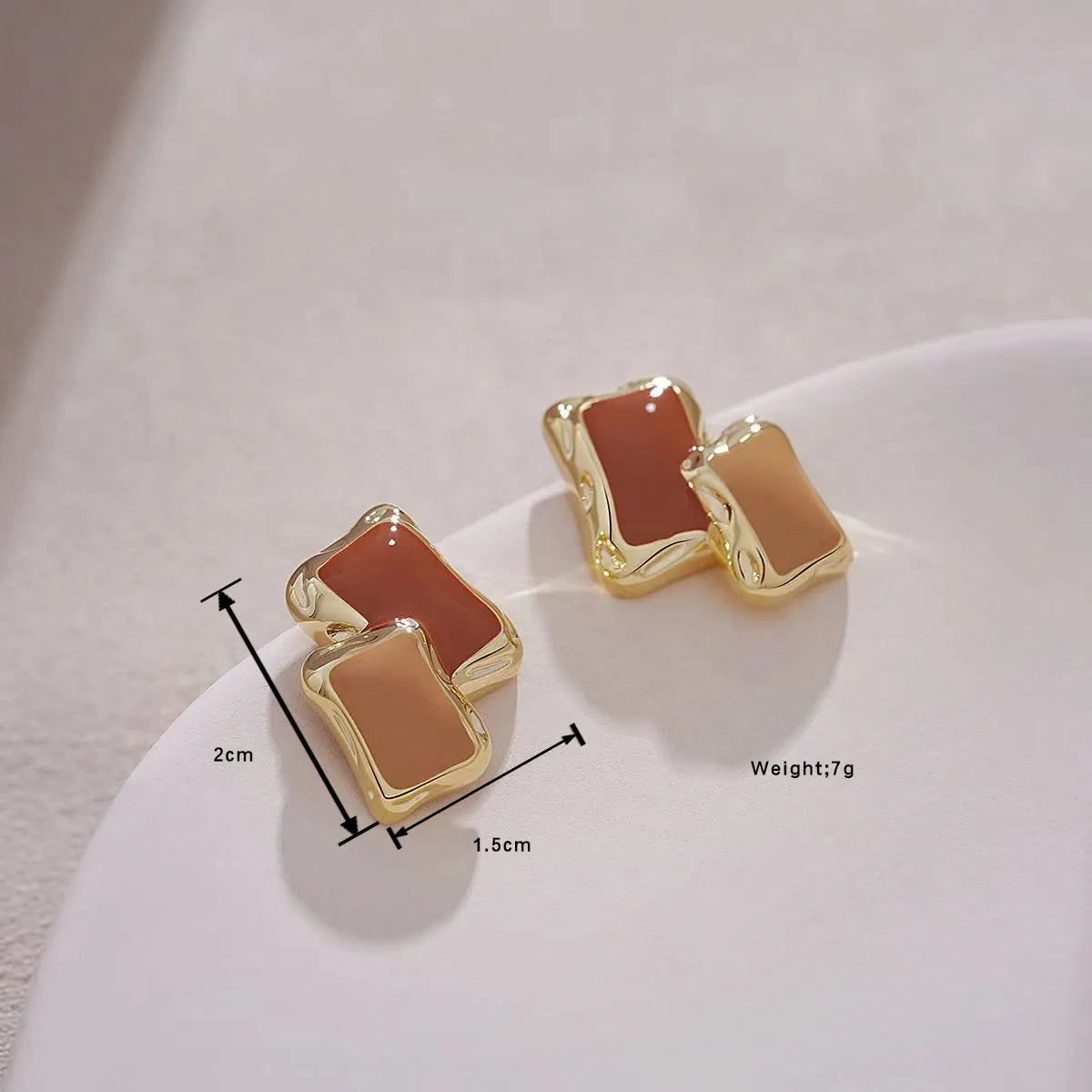 1 Pair Retro Ethnic Style Asymmetrical Color Block Epoxy Plating Alloy Gold Plated Silver Plated Ear Studs