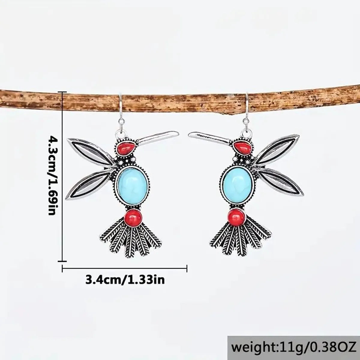 1 Pair Retro Ethnic Style Bird Inlay Alloy Turquoise Drop Earrings