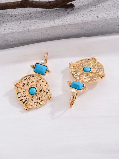 1 Pair Retro Ethnic Style Bohemian Geometric Round Plating Inlay Alloy Turquoise Drop Earrings