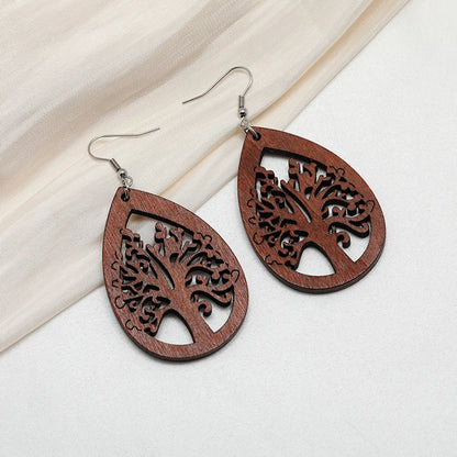 1 Pair Retro Ethnic Style Geometric Circle Tree Wood Drop Earrings