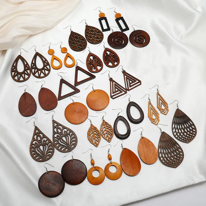 1 Pair Retro Ethnic Style Geometric Circle Tree Wood Drop Earrings