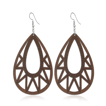 1 Pair Retro Ethnic Style Geometric Circle Tree Wood Drop Earrings