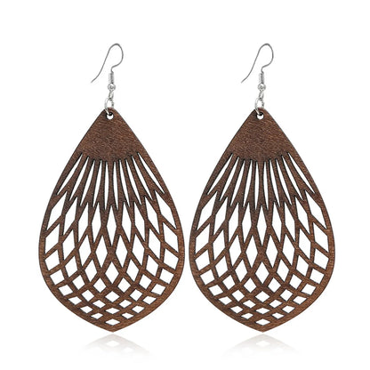 1 Pair Retro Ethnic Style Geometric Circle Tree Wood Drop Earrings