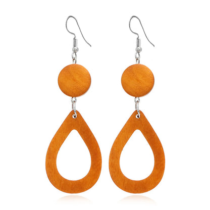 1 Pair Retro Ethnic Style Geometric Circle Tree Wood Drop Earrings