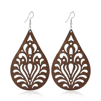 1 Pair Retro Ethnic Style Geometric Circle Tree Wood Drop Earrings