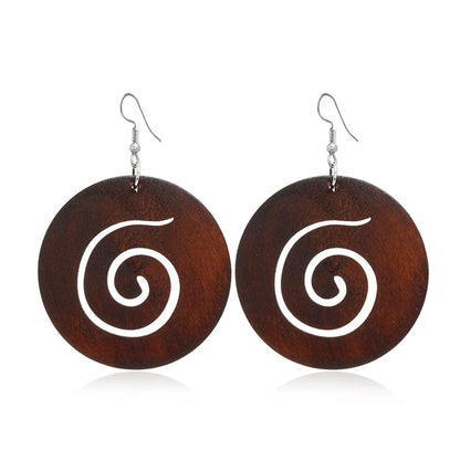 1 Pair Retro Ethnic Style Geometric Circle Tree Wood Drop Earrings