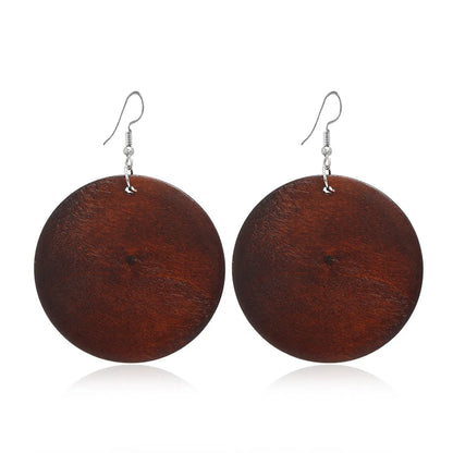 1 Pair Retro Ethnic Style Geometric Circle Tree Wood Drop Earrings