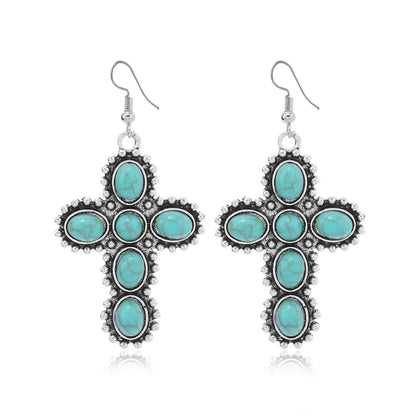 1 Pair Retro Ethnic Style Geometric Plating Inlay Alloy Turquoise Drop Earrings