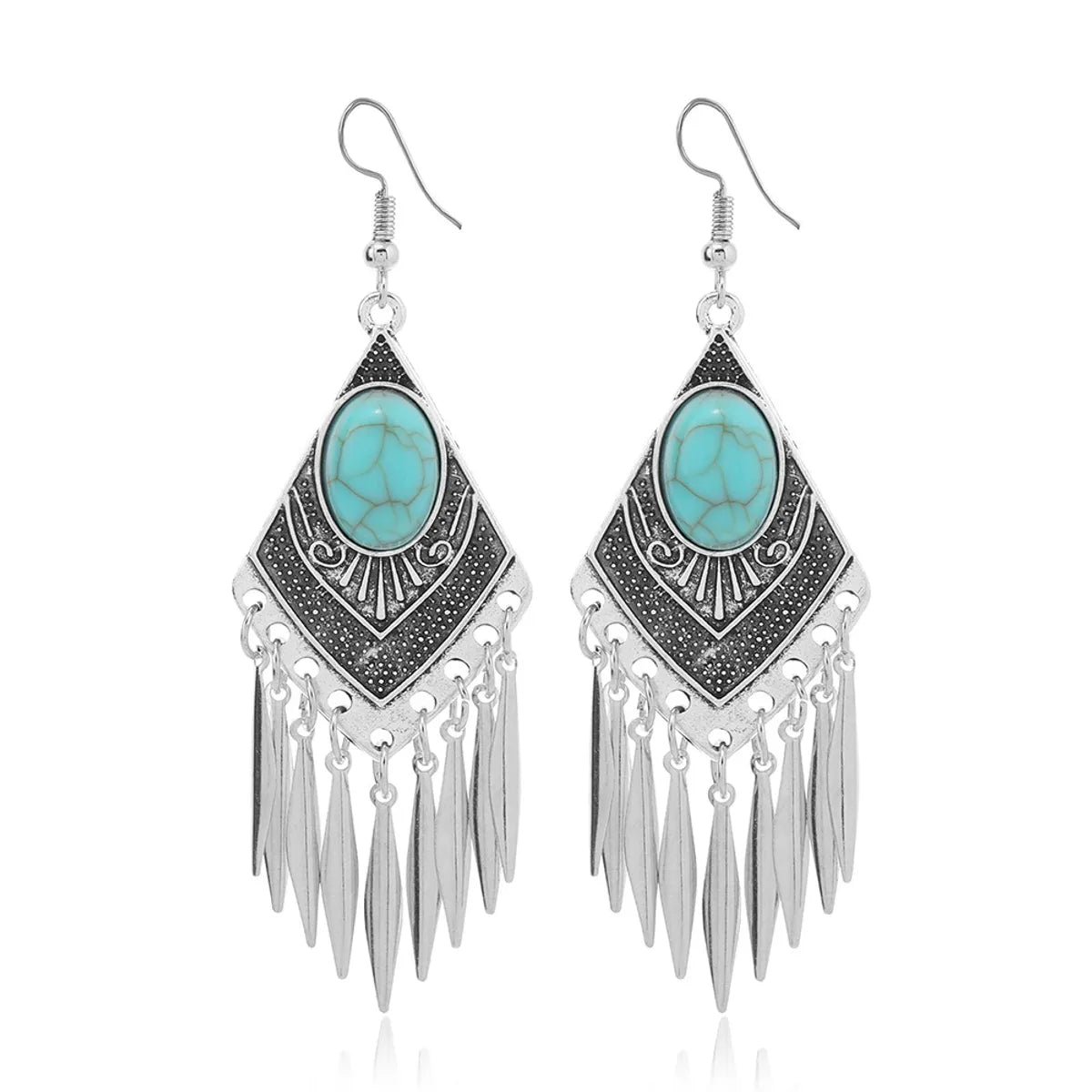 1 Pair Retro Ethnic Style Geometric Plating Inlay Alloy Turquoise Drop Earrings