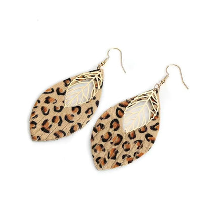 1 Pair Retro Ethnic Style Leaf Pu Leather Gold Plated Drop Earrings