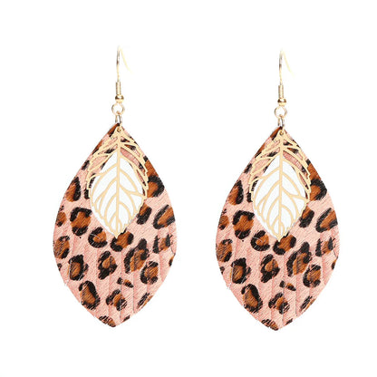 1 Pair Retro Ethnic Style Leaf Pu Leather Gold Plated Drop Earrings