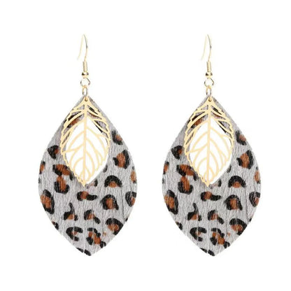 1 Pair Retro Ethnic Style Leaf Pu Leather Gold Plated Drop Earrings