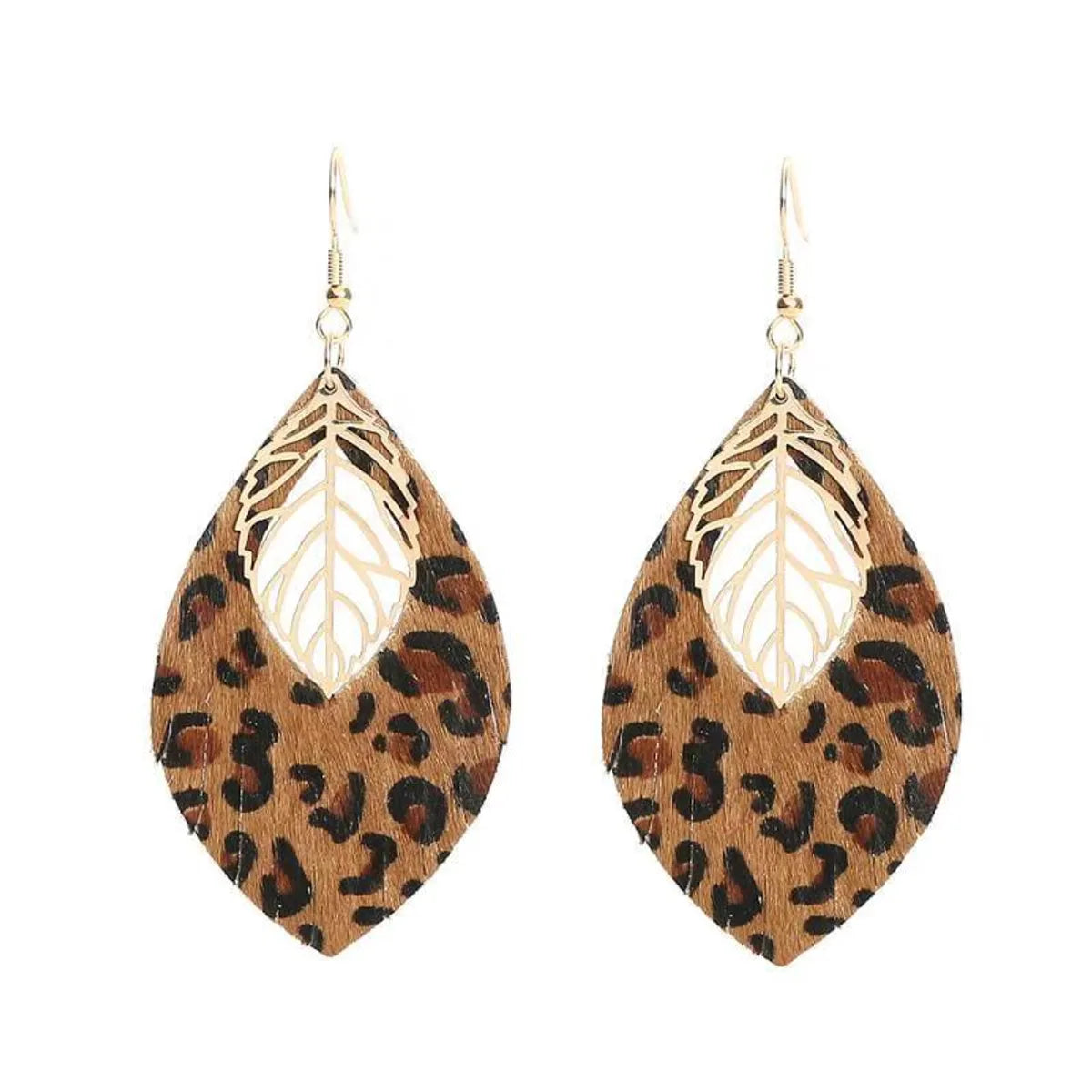 1 Pair Retro Ethnic Style Leaf Pu Leather Gold Plated Drop Earrings