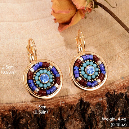 1 Pair Retro Ethnic Style Leaves Water Droplets Flower Hollow Out Inlay Alloy Natural Stone Rhinestones Drop Earrings