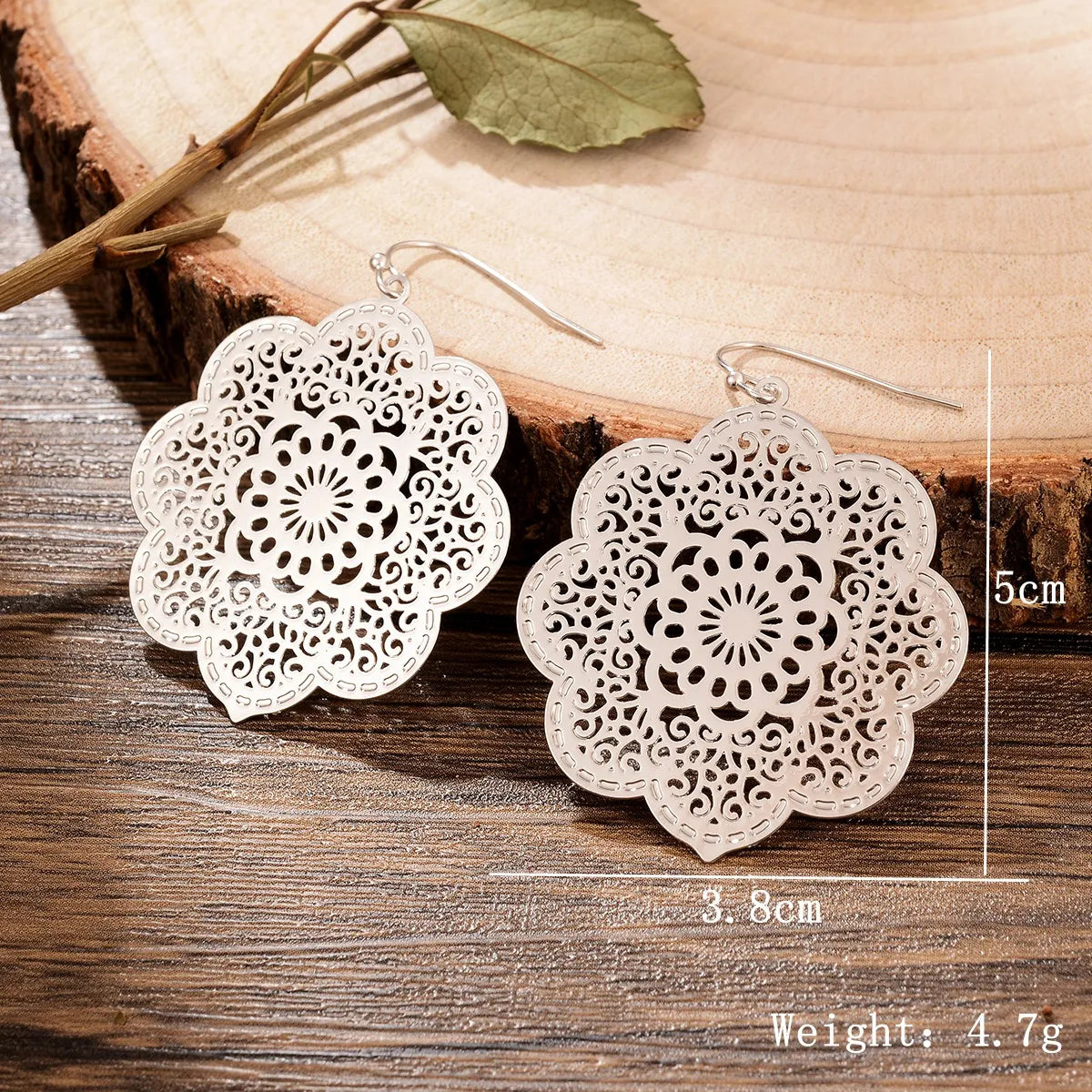 1 Pair Retro Ethnic Style Leaves Water Droplets Flower Hollow Out Inlay Alloy Natural Stone Rhinestones Drop Earrings