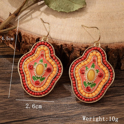 1 Pair Retro Ethnic Style Leaves Water Droplets Flower Hollow Out Inlay Alloy Natural Stone Rhinestones Drop Earrings