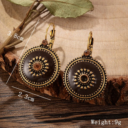 1 Pair Retro Ethnic Style Leaves Water Droplets Flower Hollow Out Inlay Alloy Natural Stone Rhinestones Drop Earrings