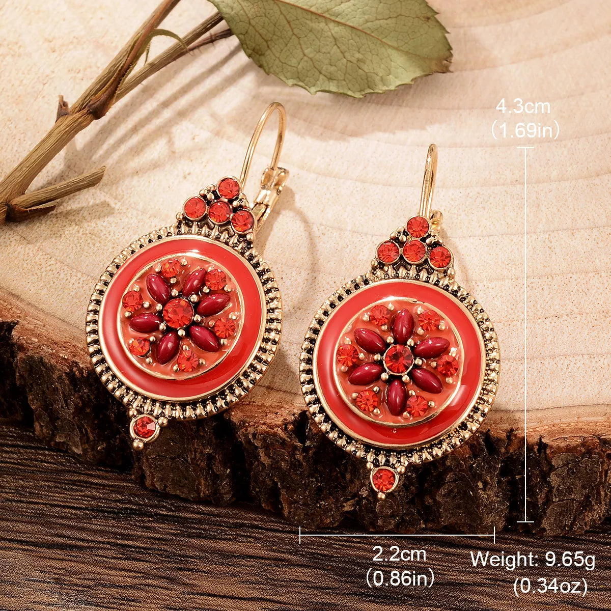 1 Pair Retro Ethnic Style Leaves Water Droplets Flower Hollow Out Inlay Alloy Natural Stone Rhinestones Drop Earrings