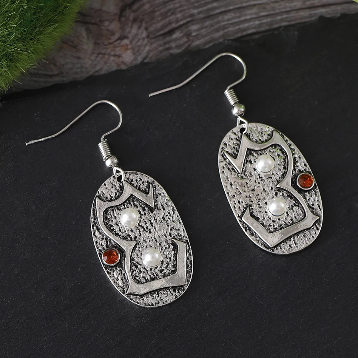 1 Pair Retro Ethnic Style Round Inlay Zinc Alloy Drop Earrings