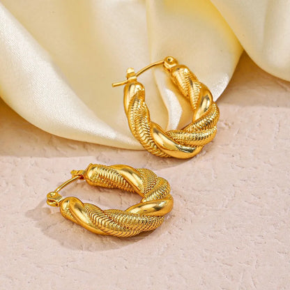 1 Pair Retro Ethnic Style Twist Plating 304 Stainless Steel 18K Gold Plated Earrings