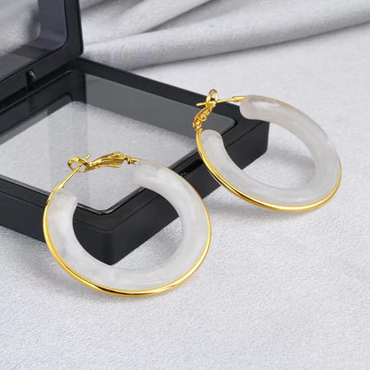 1 Pair Retro Exaggerated Circle Round Plating 304 Stainless Steel Arylic Resin 18K Gold Plated Hoop Earrings