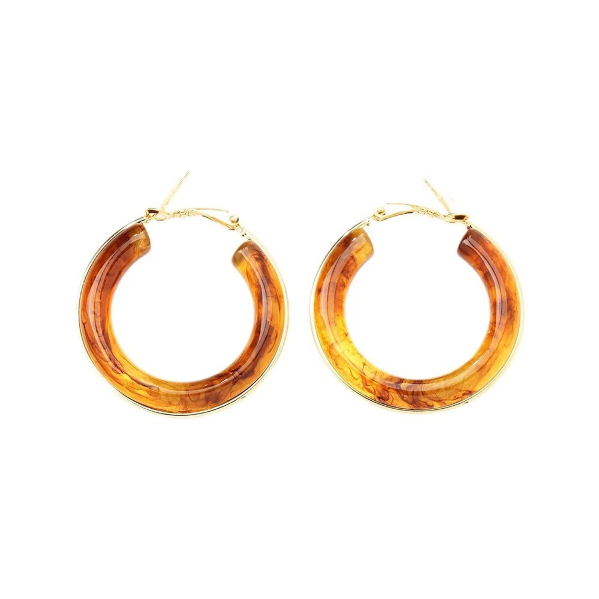 1 Pair Retro Exaggerated Circle Round Plating 304 Stainless Steel Arylic Resin 18K Gold Plated Hoop Earrings