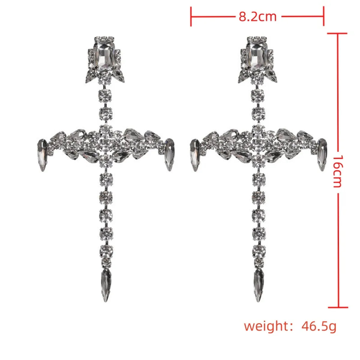 1 Pair Retro Exaggerated Cross Plating Inlay Alloy Rhinestones Silver Plated Drop Earrings