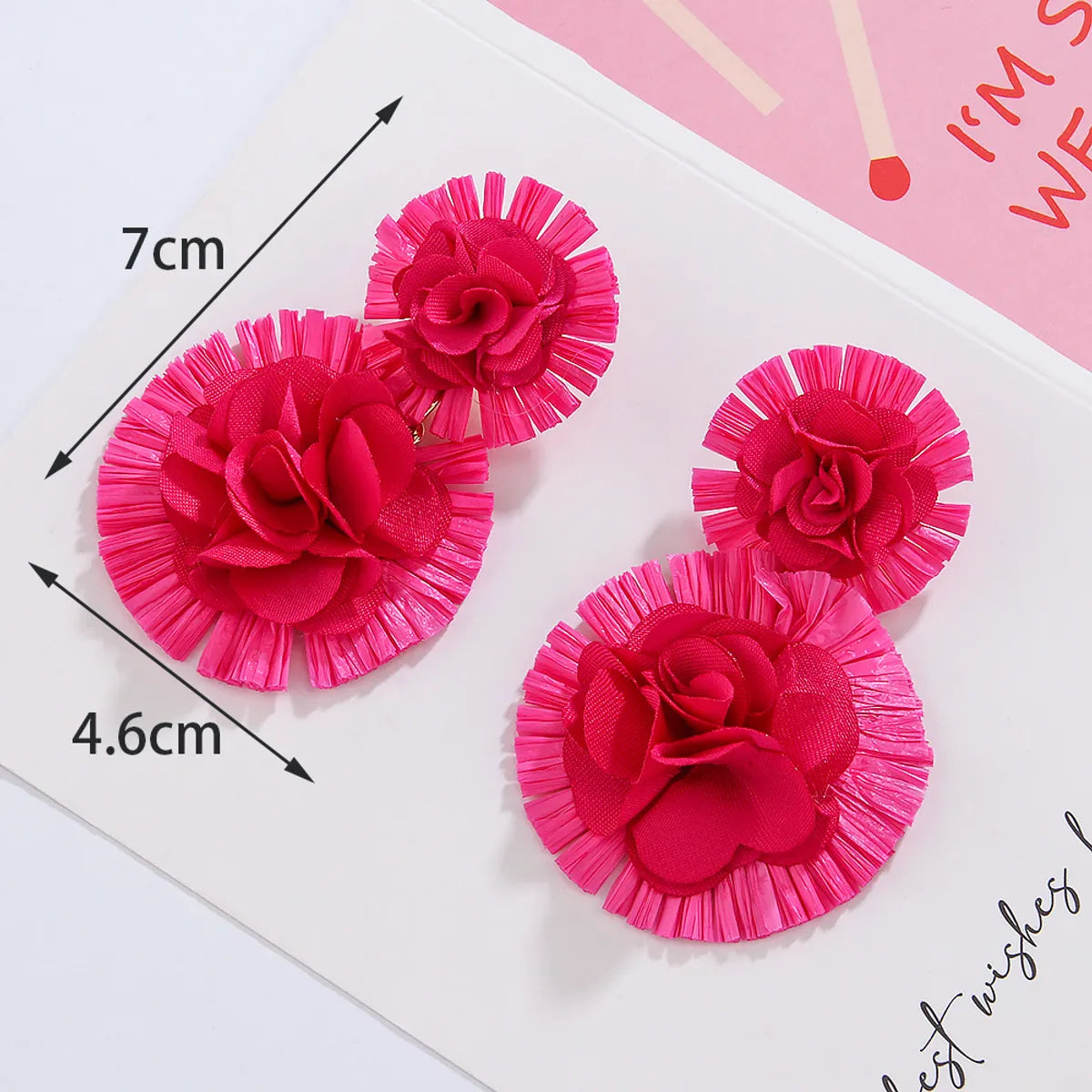 1 Pair Retro Exaggerated Flower Braid Cloth Raffia Drop Earrings