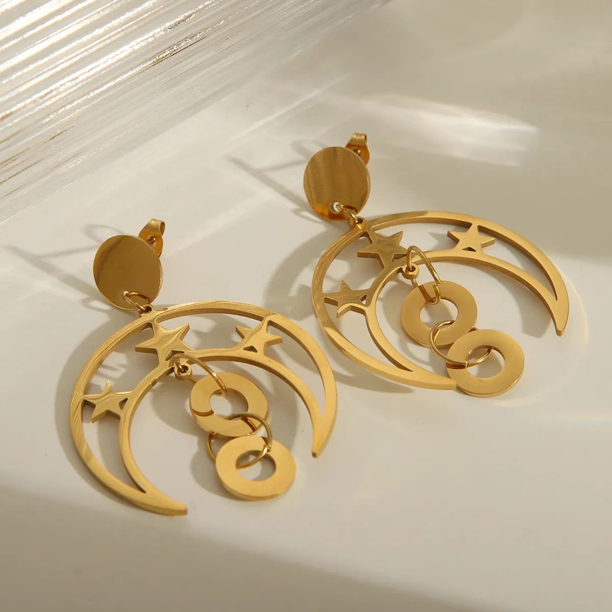 1 Pair Retro Exaggerated Flower Butterfly Plating 304 Stainless Steel 18K Gold Plated Drop Earrings