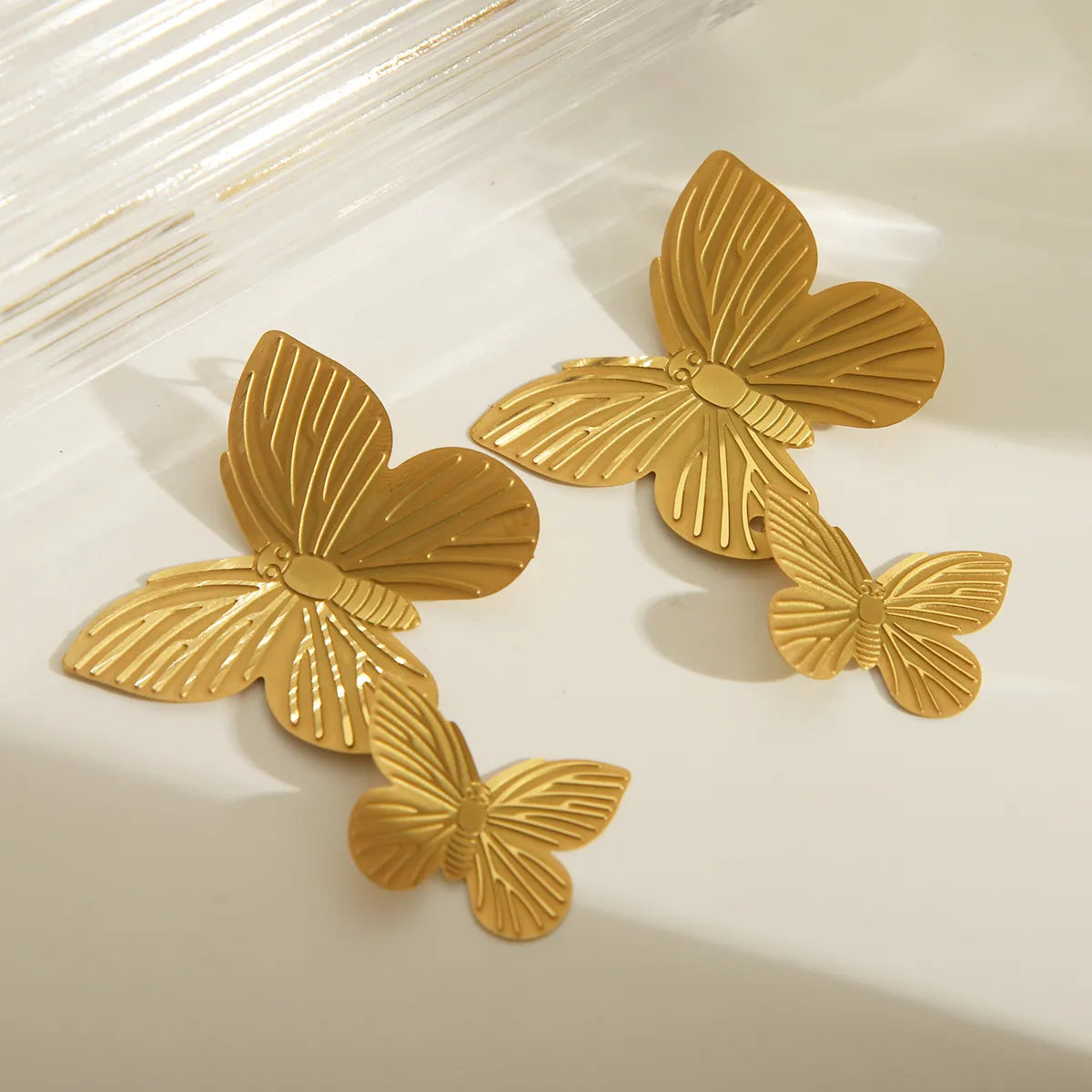 1 Pair Retro Exaggerated Flower Butterfly Plating 304 Stainless Steel 18K Gold Plated Drop Earrings