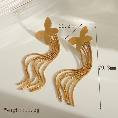 1 Pair Retro Exaggerated Flower Butterfly Plating 304 Stainless Steel 18K Gold Plated Drop Earrings