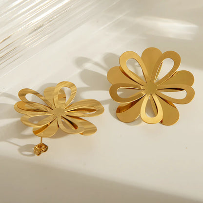 1 Pair Retro Exaggerated Flower Butterfly Plating 304 Stainless Steel 18K Gold Plated Drop Earrings