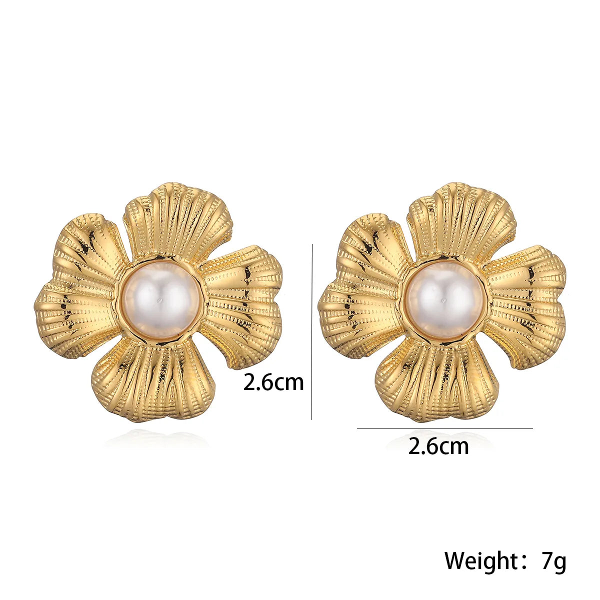 1 Pair Retro Exaggerated Flower Inlay 304 Stainless Steel Pearl Ear Studs