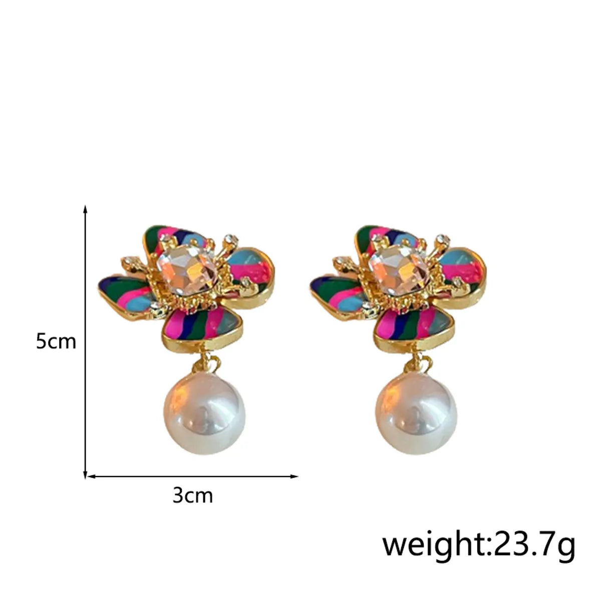 1 Pair Retro Exaggerated Flower Inlay Alloy Imitation Pearl Rhinestones Drop Earrings