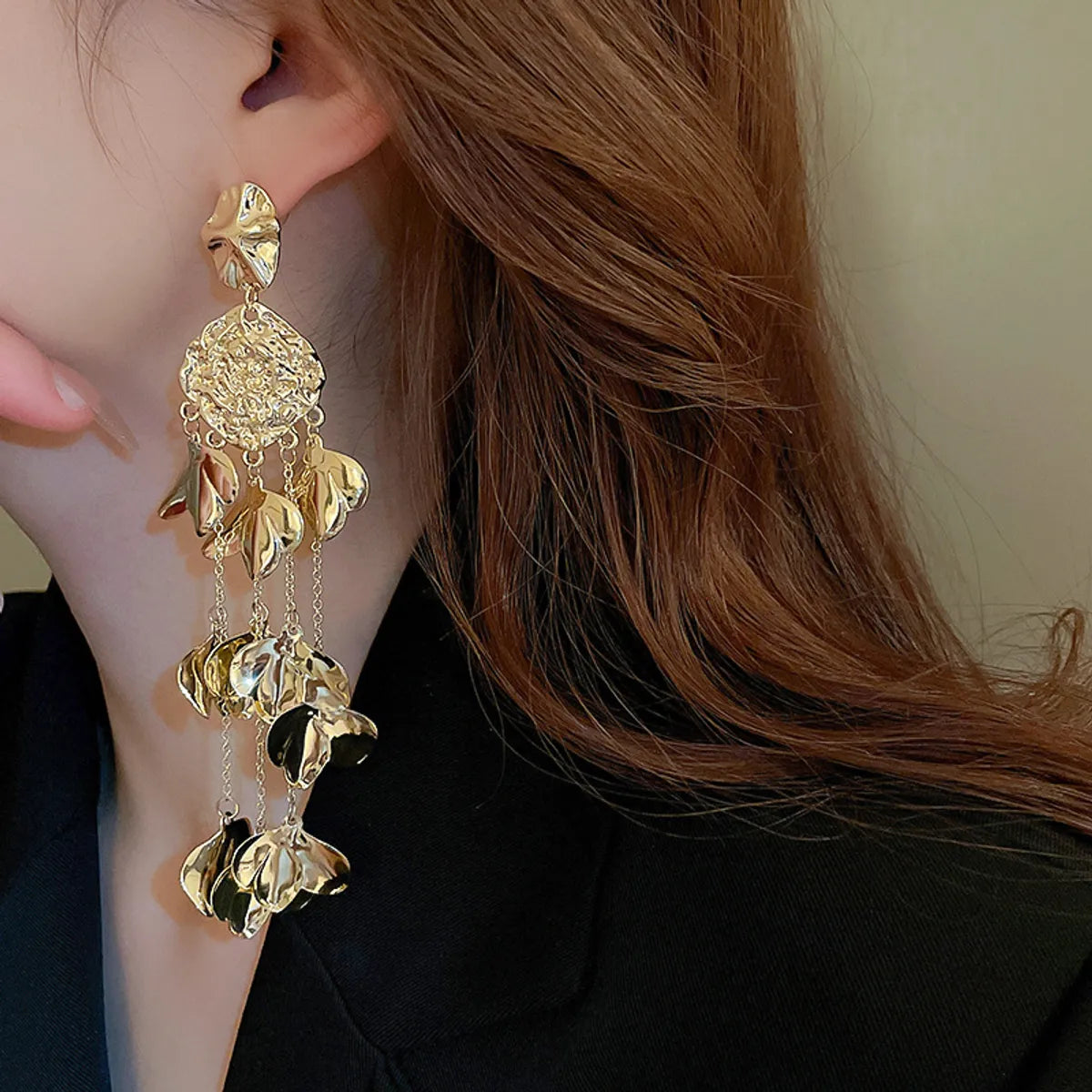 1 Pair Retro Exaggerated Flower Tassel Alloy Drop Earrings