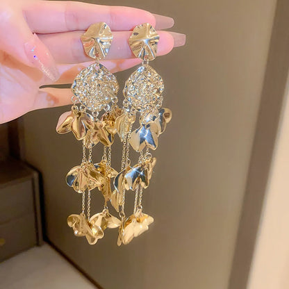 1 Pair Retro Exaggerated Flower Tassel Alloy Drop Earrings