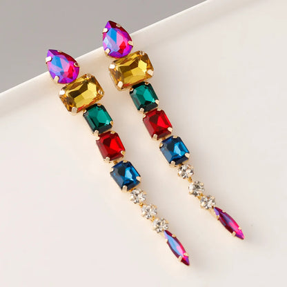 1 Pair Retro Exaggerated Geometric Inlay Zinc Alloy Rhinestones Glass Drop Earrings