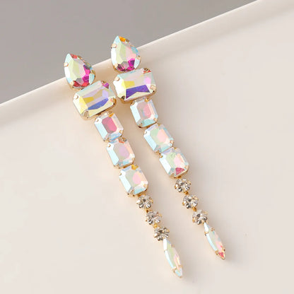 1 Pair Retro Exaggerated Geometric Inlay Zinc Alloy Rhinestones Glass Drop Earrings