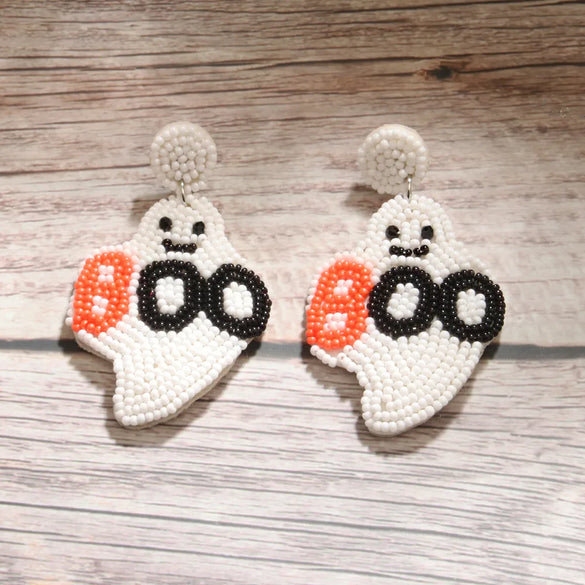 1 Pair Retro Exaggerated Ghost Asymmetrical Beaded Handmade Beaded Cloth Drop Earrings