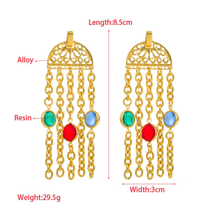 1 Pair Retro Exaggerated Irregular Rose Tassel Inlay Alloy Resin Glass Drill Pearl Gold Plated Drop Earrings