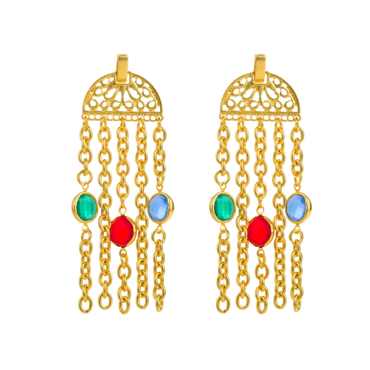 1 Pair Retro Exaggerated Irregular Rose Tassel Inlay Alloy Resin Glass Drill Pearl Gold Plated Drop Earrings